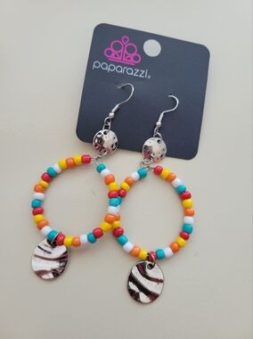 Paparazzi Colorful Seed Bead Hoop Earrings with Silver Discs